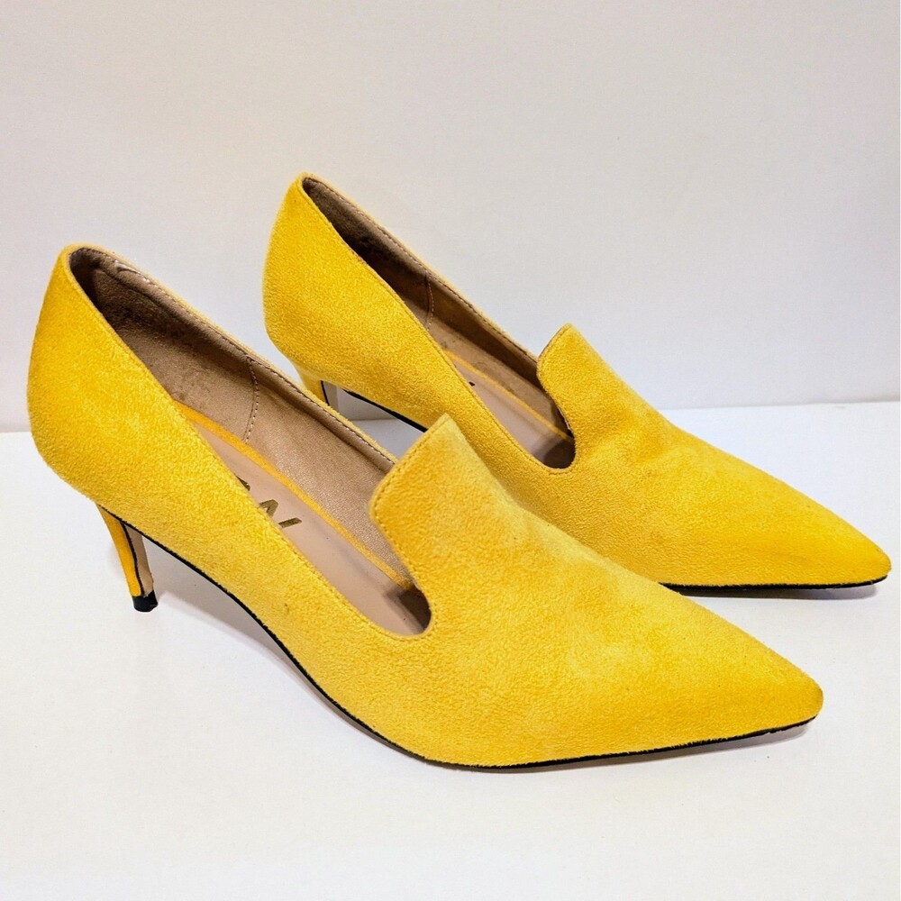 YDN Heels Slip on Loafer Stilettos Pumps Pointy Toe Yellow Suede Women's Size 9